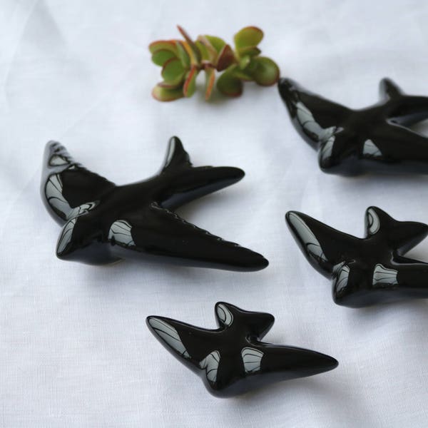 Black swallows - set of 4 - golondrinas negras, portuguese swallows, Ceramic Swallows, Hirondelles noires, schwarze Schwalben, wall decor.