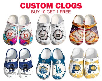 Custom Clogs, Personalized Clogs, Sports Team Clogs, Design Your Own Clogs, Clogs Bulk, Clogs with Logo, baseball, football, hockey, soccer