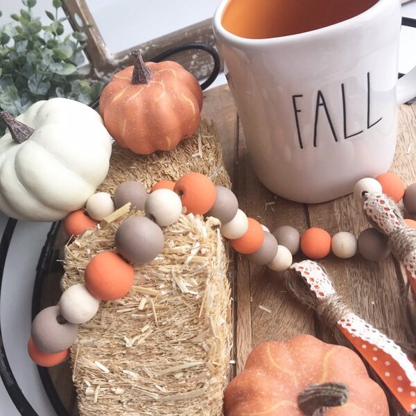 Fall Farmhouse beads, fall decor, beaded garland, fall garland, tray decor, fall tray decor