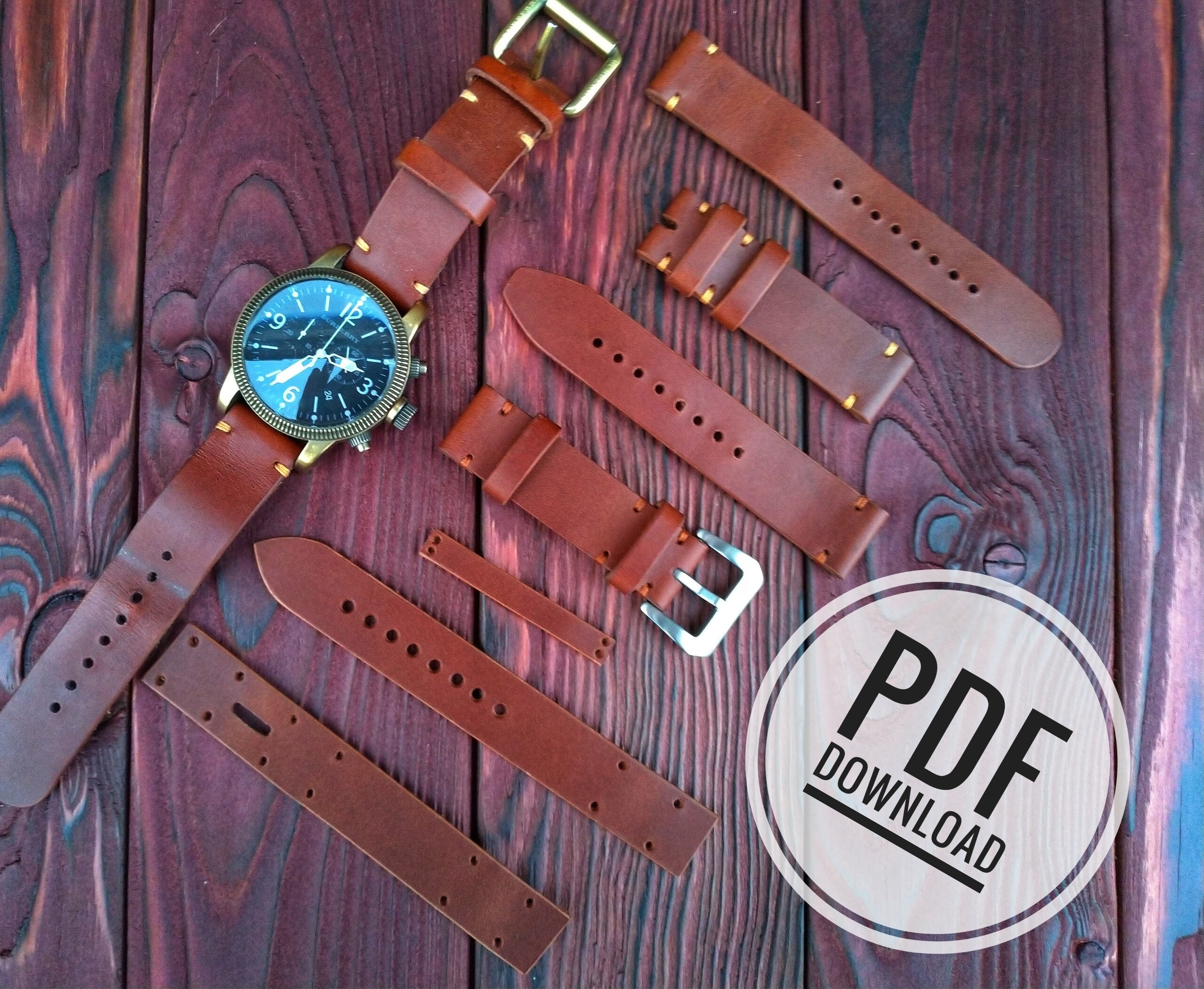 PDF leather watchstrap template pattern simple watch strap Etsy