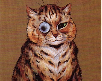 Colourful Louis Wain Cats Cat With Monocle FREE UK SHIPPING