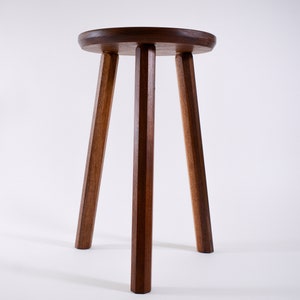 Minimalist Mid Century Modern Round Solid Walnut Wood Three-Legged Stool, Bedside Table, Wood Plant Stand