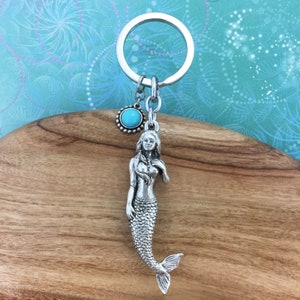 Mermaid Keyring, Turquoise Magnesite Charm, Australian Made Pewter Gift, Australian Seller, Sea and Summer Keyring, Gift for Her