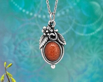 Goldstone Pendant Necklace: Nature Style Pewter Jewelry