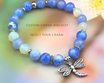Blue Fire Agate Custom Charm Bracelet, Natural Agate Jewellery, Select Your Charm Bracelet, Australian Jewellery, Australian Gift