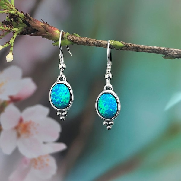 Blue Opal Art Nouveau Earrings: Australian Jewelry Gift