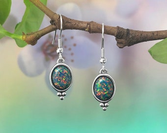 Genuine black store opal earrings