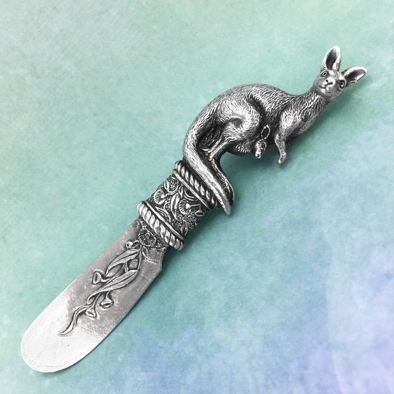 Kangaroo Australian Souvenir Pate Knife, Australian Made Pewter Gift, Australian Seller image 1