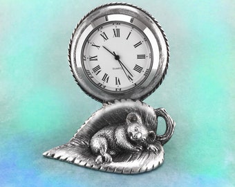 Sleeping Baby Koala Australian Souvenir Clock, Australian Made Pewter Gift