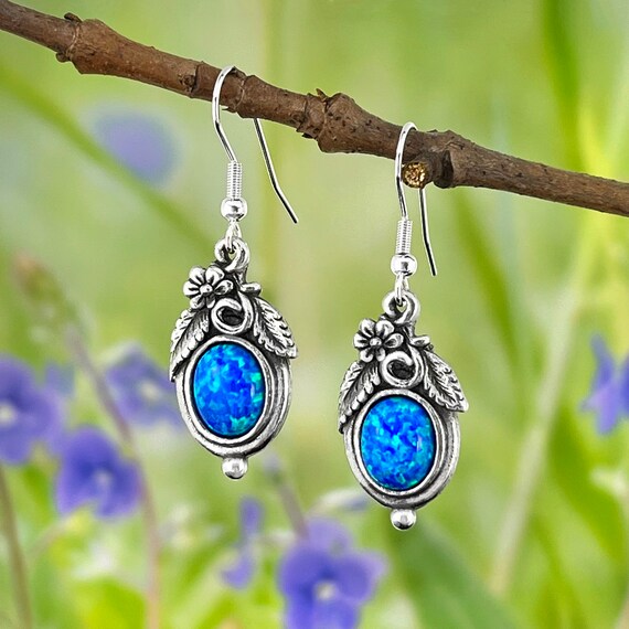 Royal Blue Opal Earrings Nature Style Earrings Opal Jewellery