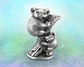 Australian Pewter Koala Figurine: 3D Sculpture Souvenir Gift