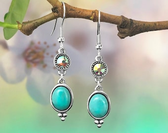 Turquoise Magnesite Earrings with Swarovski AB Crystal, Turquoise Jewellery, Australian Jewellery & Gifts, Gift for Her