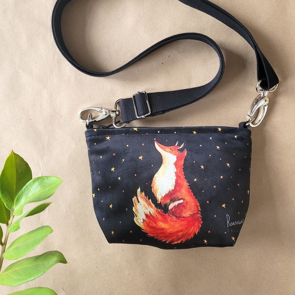 Fox and the stars, handbag with fox, purse, handbag, cosmetic bag, art, romantic handbag, little purse, little handbag on shoulder, gift