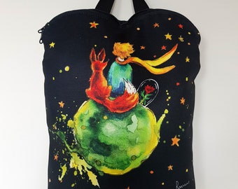 Fox Backpack, Velvet Travel Backpack, Cute Animal Backpack, Artistic Bag, Gift for Book Lover, Animal lover gift, Fox and Boy Backpack