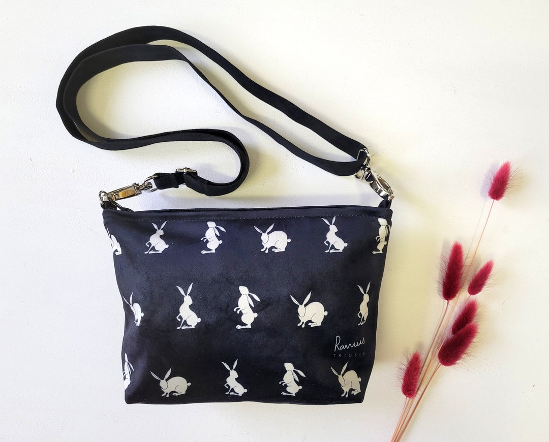 Rabbit, Handbag, Hare, Purse, Handbag, Balck Velour, Cosmetic Bag