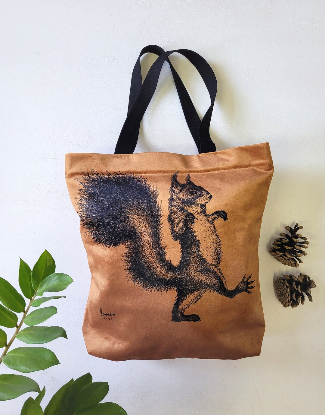Squirrel Tote Bag Woodland Animal Bag Velvet Tote Bag With Zipper 