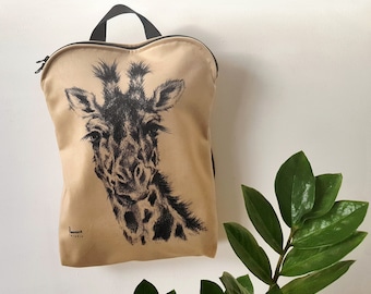 Giraffe Velour Backpack: Safari Travel Daypack