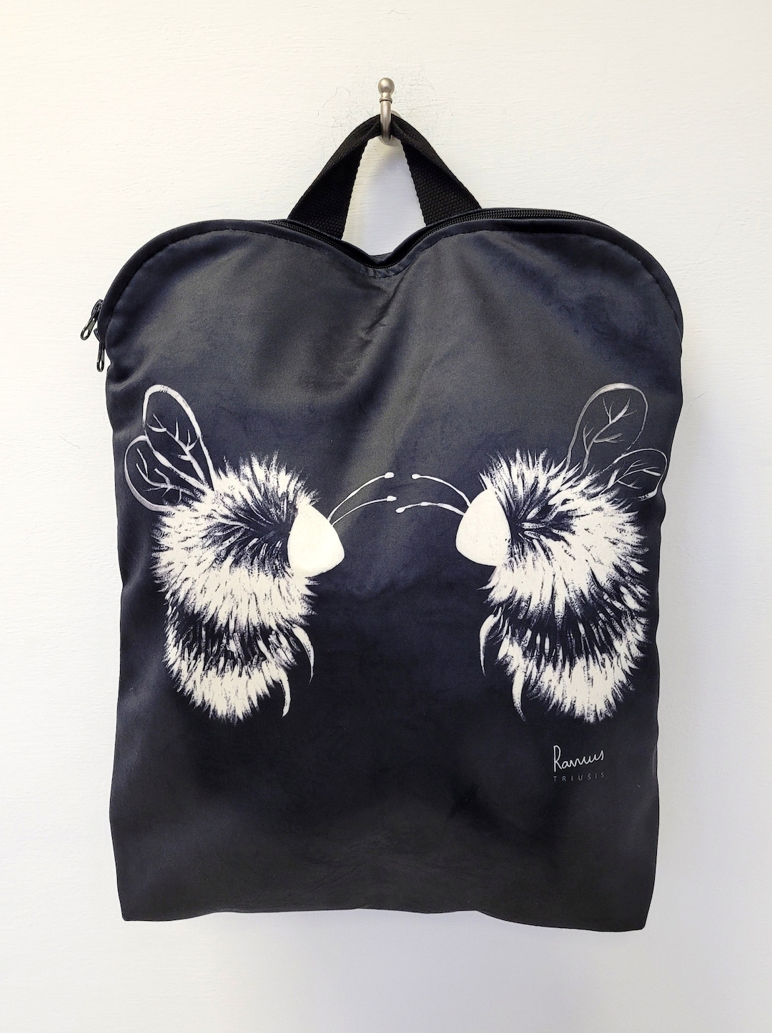 Bees, Black Backpack With Bees, Bumblebees, Velour, Daily Wear, Trips, Backpack, Gift, Cute