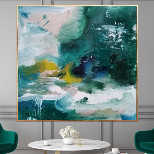 Teal Green Abstract Extra Large Wall Art / Square Abstract Etsy
