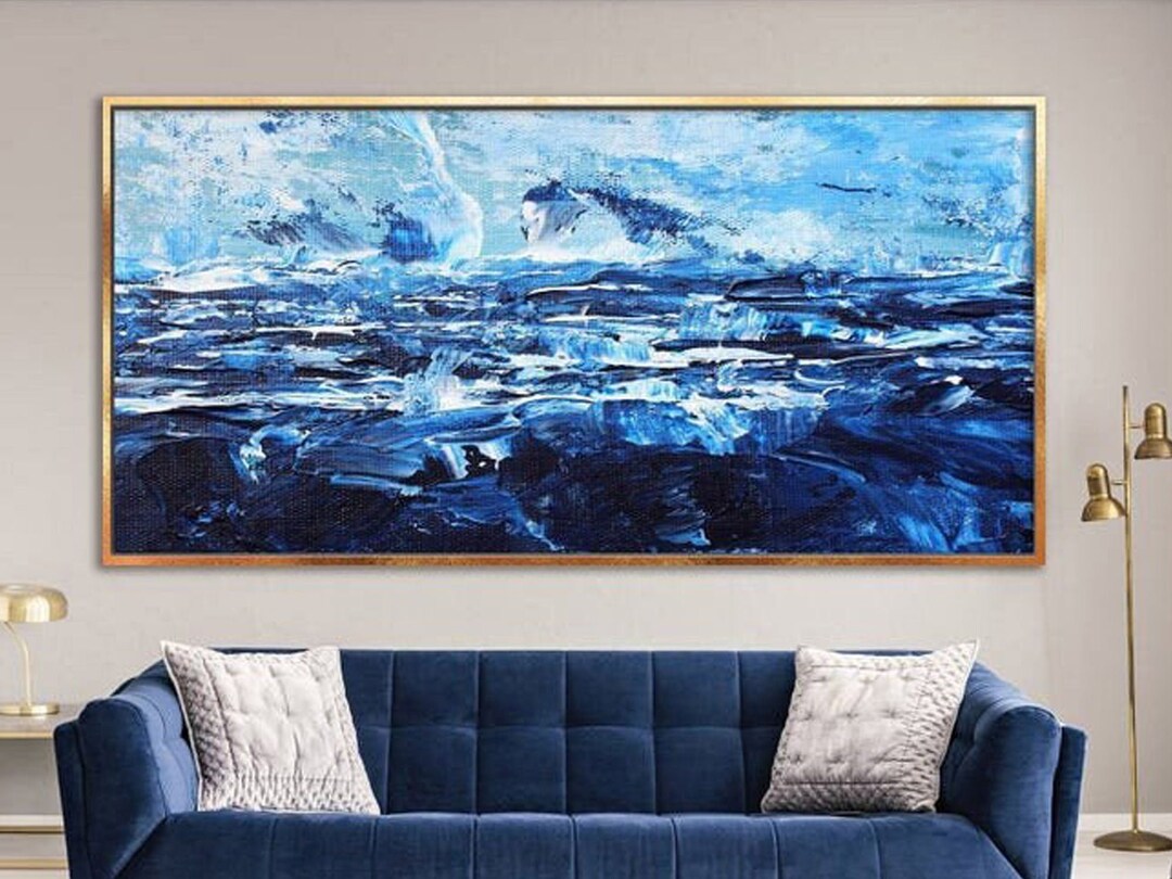 Navy Blue & White Abstract Painting Textured Canvas Wall Art - Etsy
