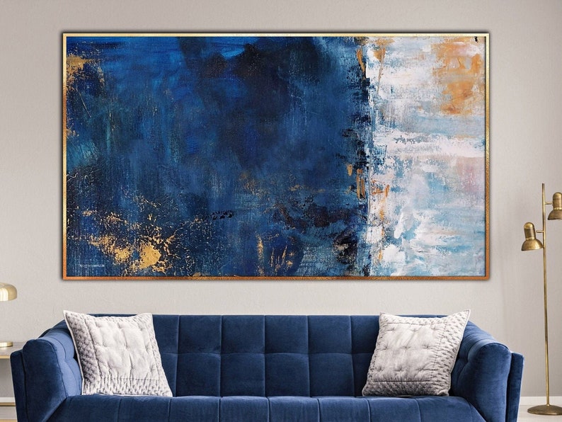 Sapphire Blue & Gold Abstract Painting Textured Canvas Wall Etsy