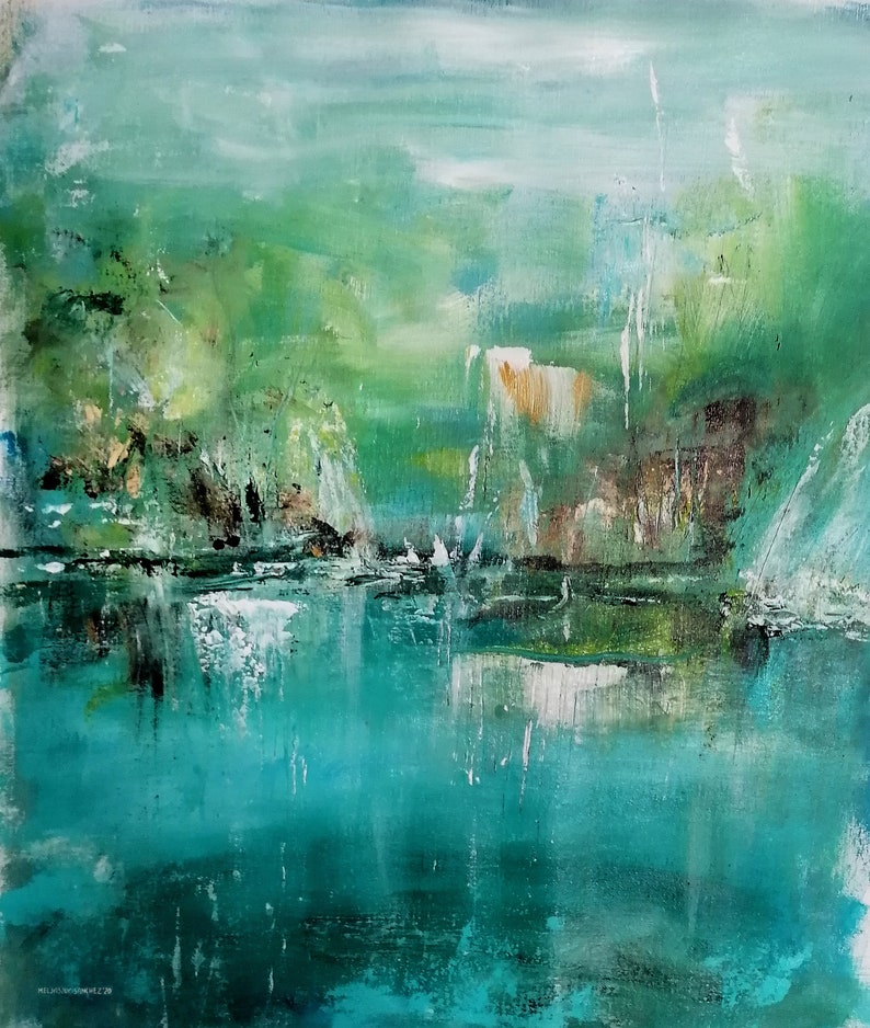 Teal extra large abstract painting abstract landscape painting made to