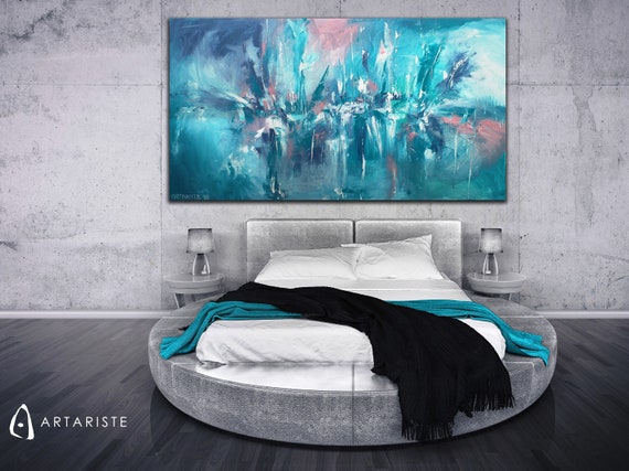 Oversized Wall Art Extra Large Wall Art Turquoise And Blush Pink Abstract Wall Art Horizontal Wall Art