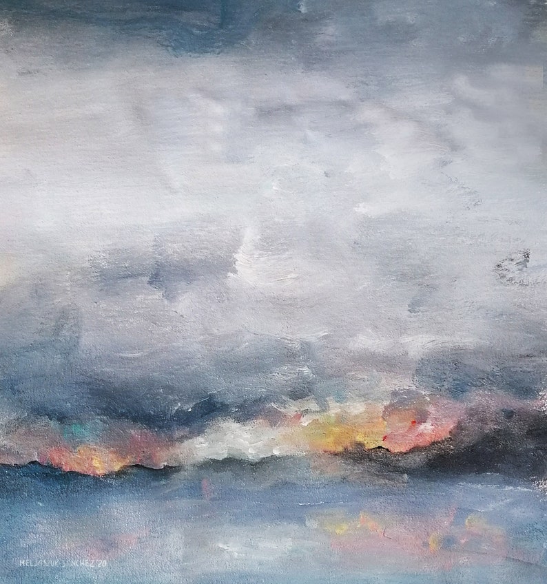 Extra large minimalist sunrise painting abstract landscape painting made to order in custom size Cloudy Morning
