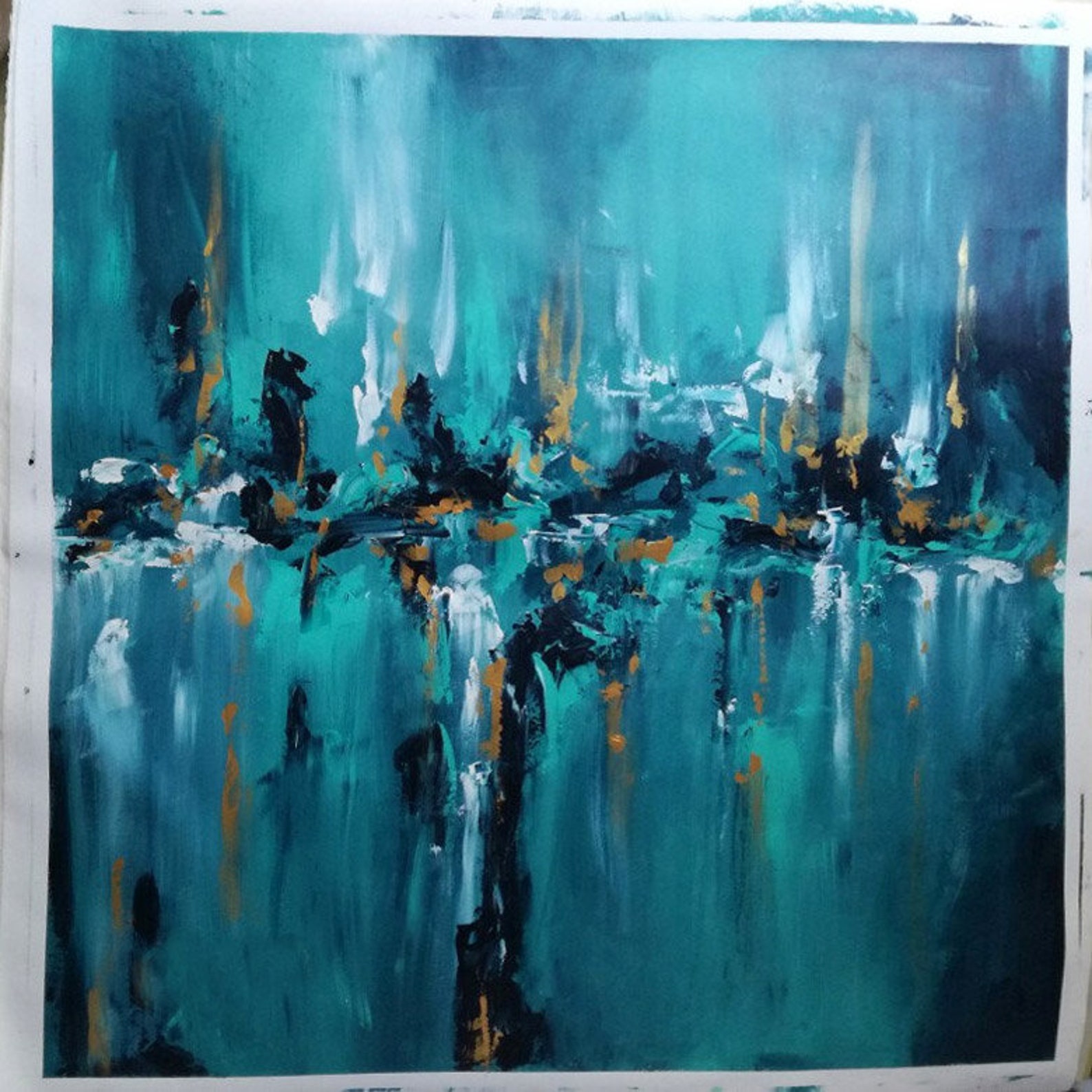 Blue Teal & Gold Extra Large Wall Art / Textured Palette Etsy