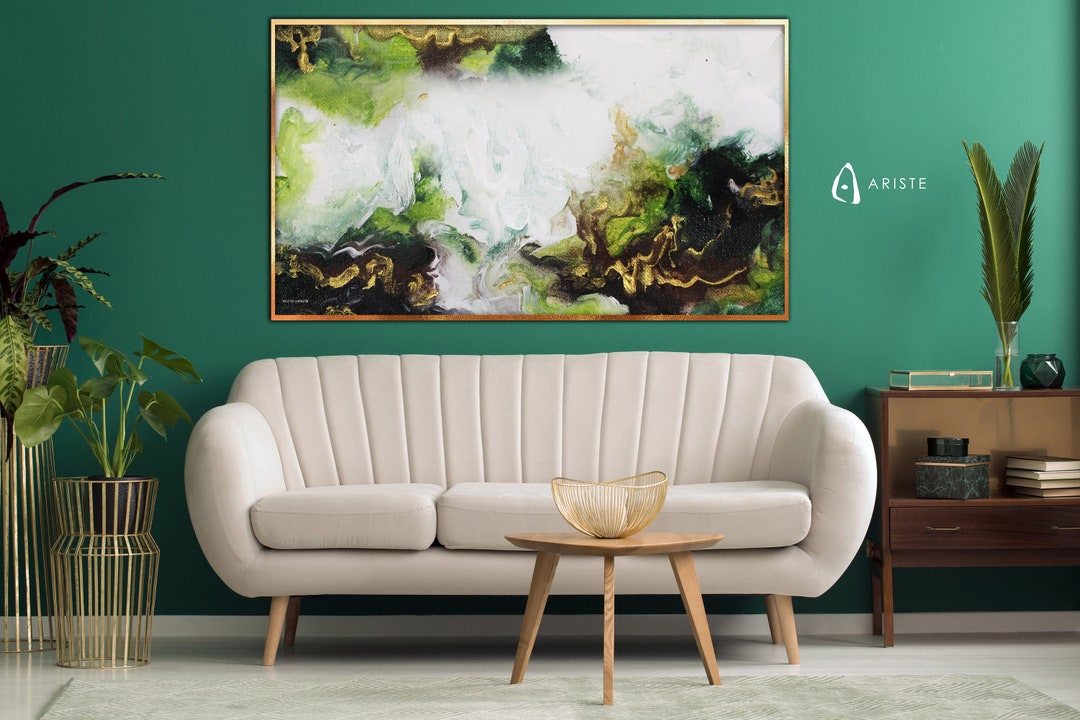 Green Gold Extra Large Wall Art / Fluid Painting / Extra Large - Etsy