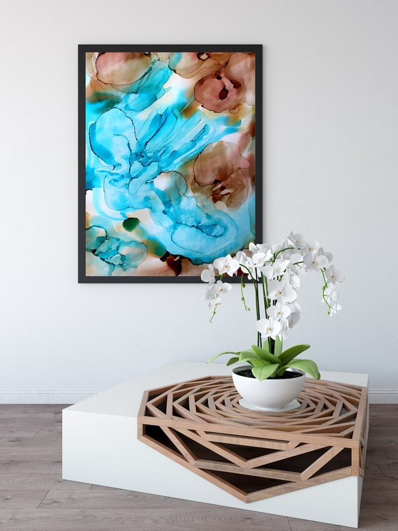 Alcohol Ink Art Blue And Brown Wall Art Abstract Wall Etsy