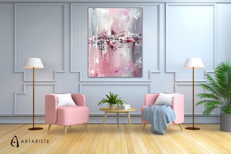 Abstract Pink Grey Oversized Wall Art / Extra Large Textured Etsy