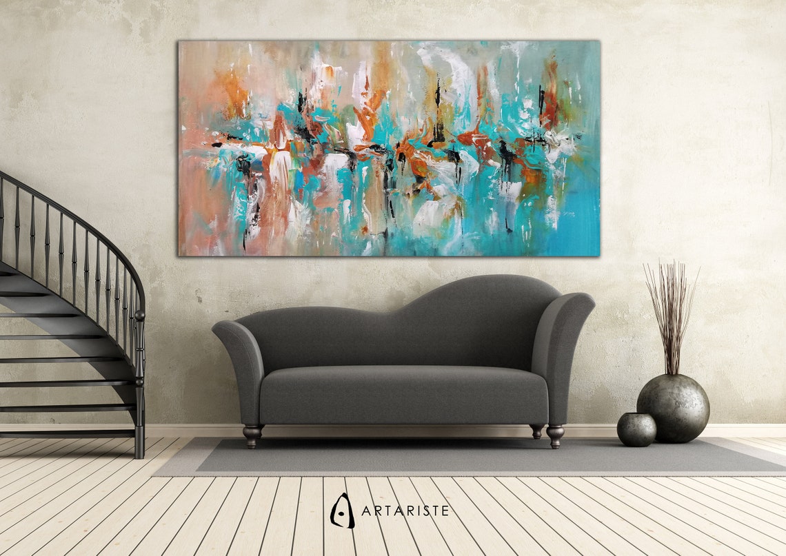 Teal & Orange Extra Large Wall Art / Abstract Palette Knife Etsy