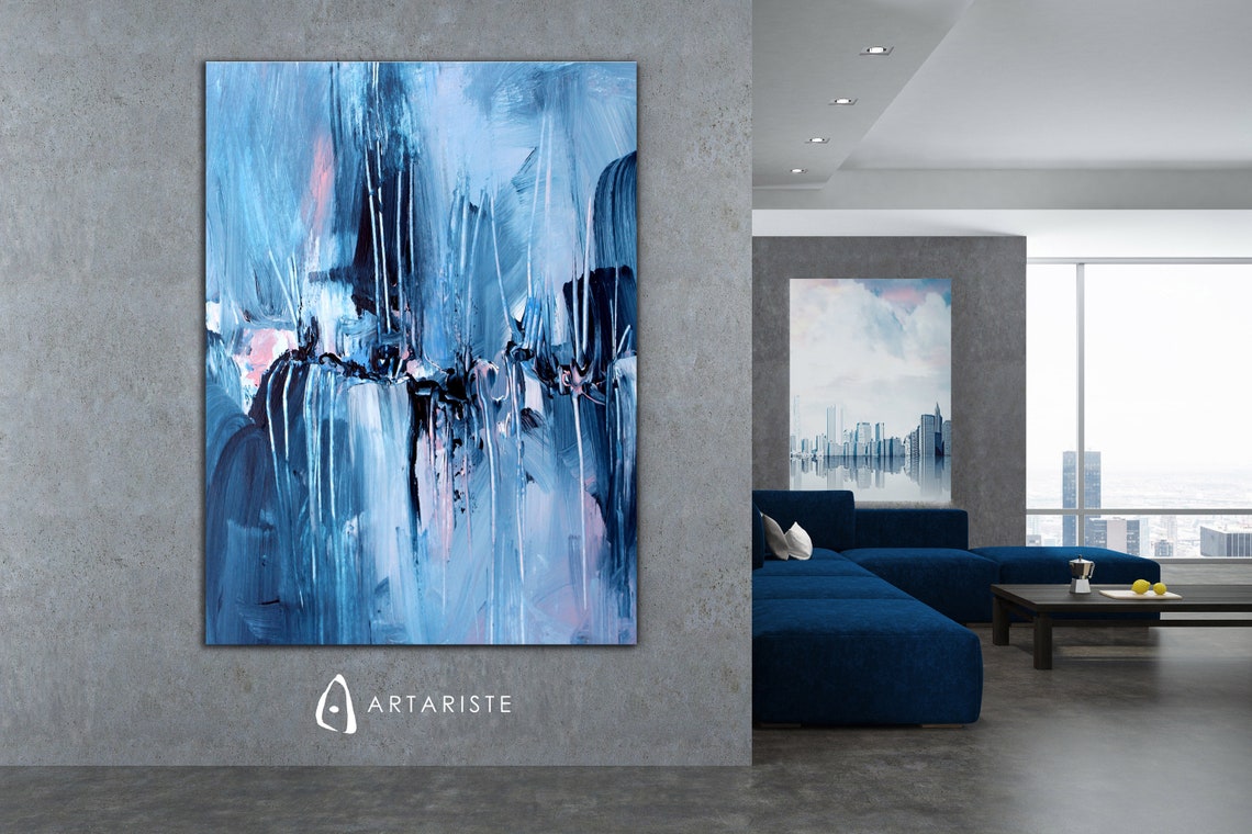 Blue pink extra large abstract wall art / blue & pink Etsy