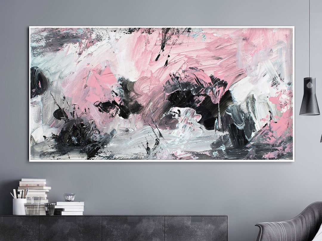 Pink & Grey Abstract Painting Canvas Wall Art Made to Order Etsy