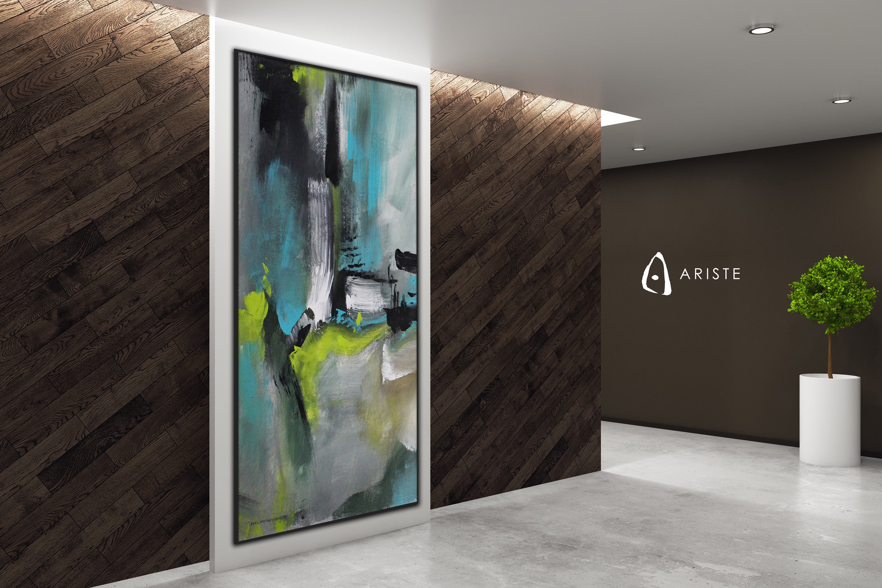 Extra large panoramic wall art / neutral tones lime & teal Etsy