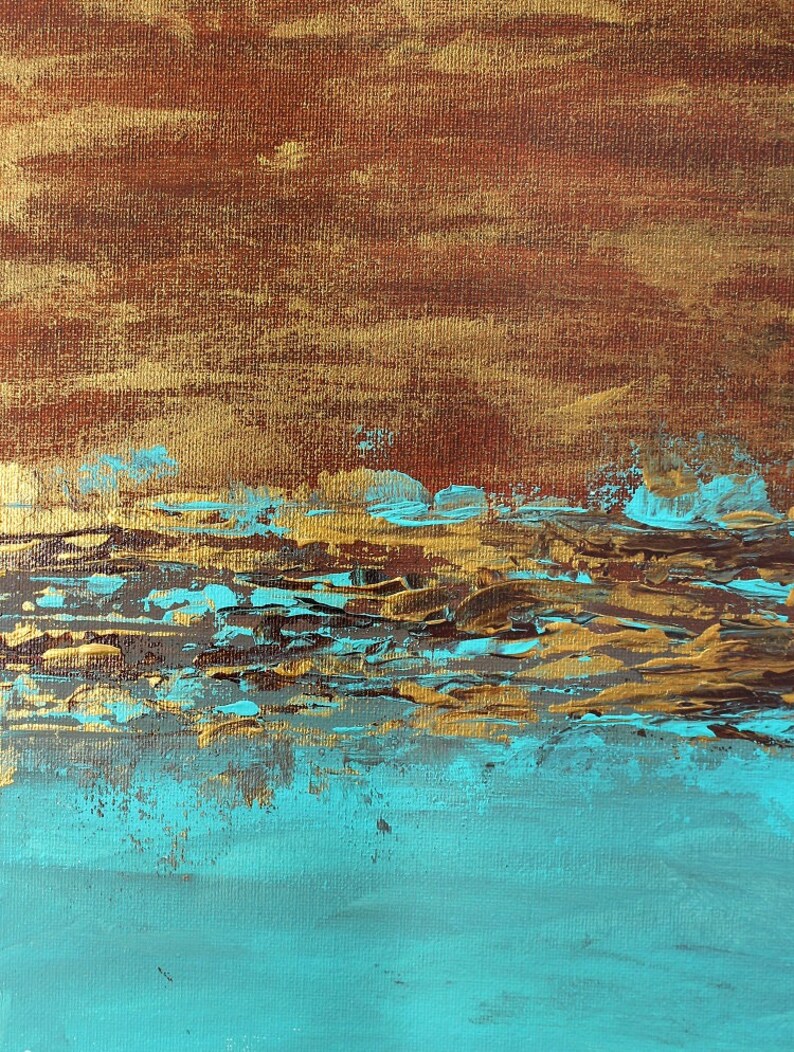 Turquoise Blue Gold Extra Large Wall Art / Minimalist Textured Etsy