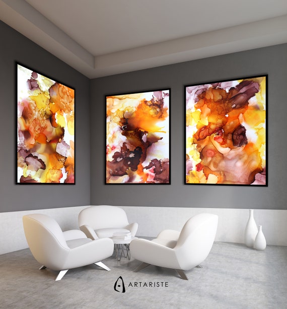 Warm Colors Alcohol Ink Art Orange Wall Art Prints Set Of 3 Prints Posters Brown Yellow Orange Print Set Of 3 Abstract A3 A4 Physical Prints