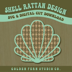 Rattan Shell SVG Design, Shell Laser Cut File, SVG Digital Download, Glowforge Laser Cut Ready, Shell SVG, Rattan Cane, Boho Shell Design