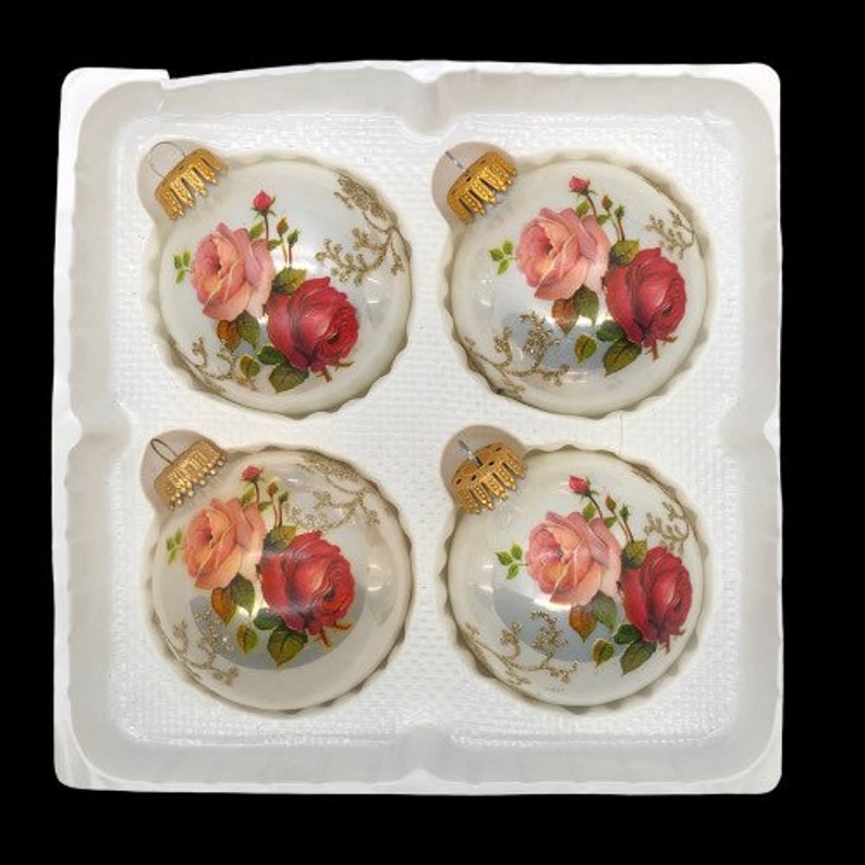 Krebs Glass Christmas Ornaments 6 Box Victorian Roses Pink Etsy