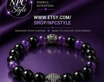 Pulsera de hombre de jaspe negro y amatista