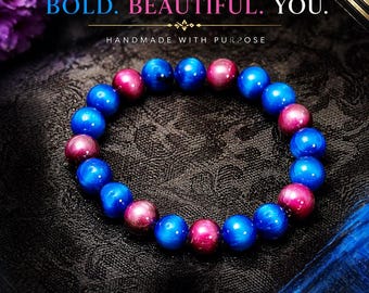 Pulsera elástica de piedra de ágata azul océano y púrpura