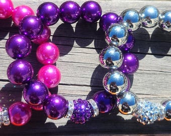 Das Trio... Platin Rosa Lila Perlen Armband