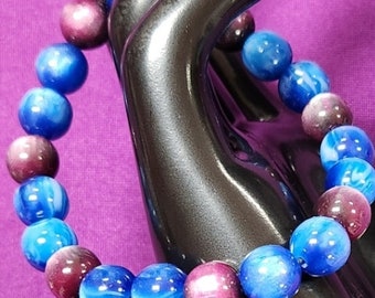 Ozeanblau & Lila Achat Stein Stretch Armband