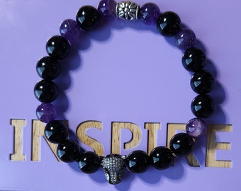 Herren Schwarzer Jaspis & Amethyst Armband