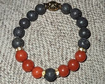 Rote Jade-Schwarz-Lava Perle