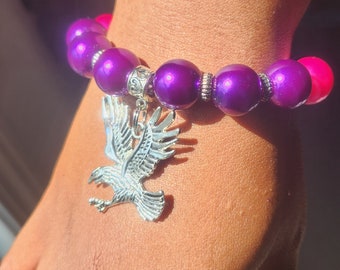 Pink, Lila und Platin Perlen Armband mit Adler Anhänger