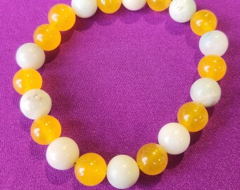 Gelb & Weiß Jaspis Perlen Armband