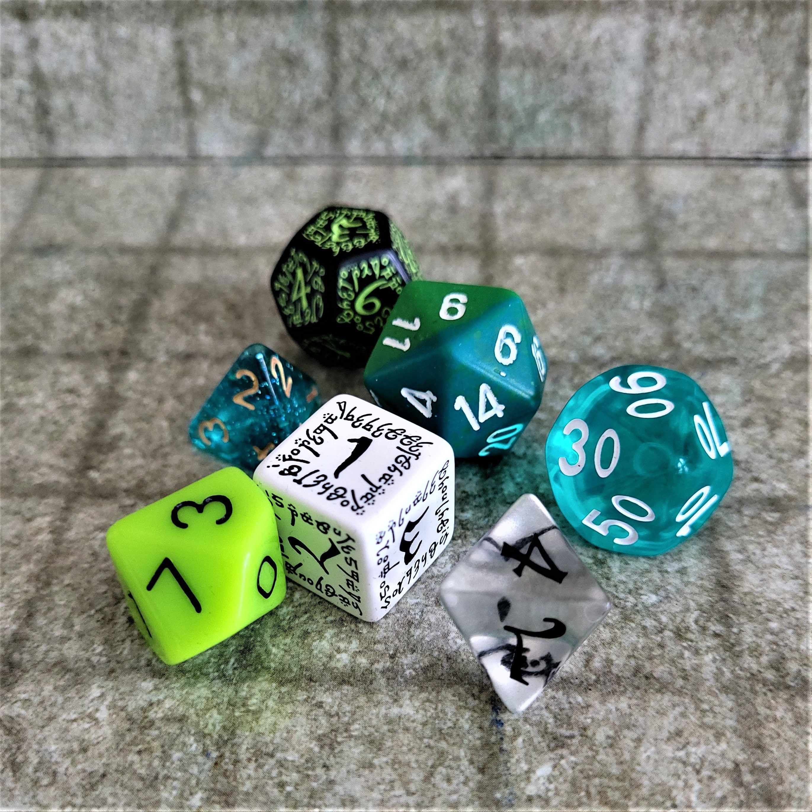 Acid Elemental 7 piece RPG dice set for tabletop gaming Etsy