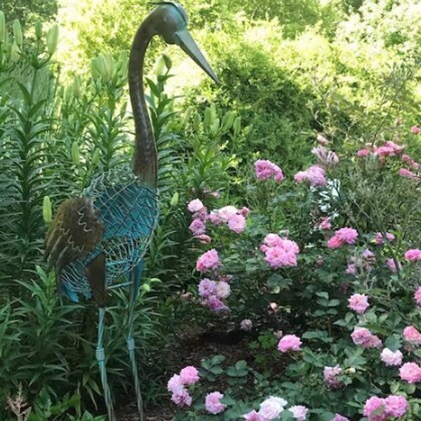 Heron Metal Garden Figure,Metal Animals Figurine,Garden Sculpture Animals